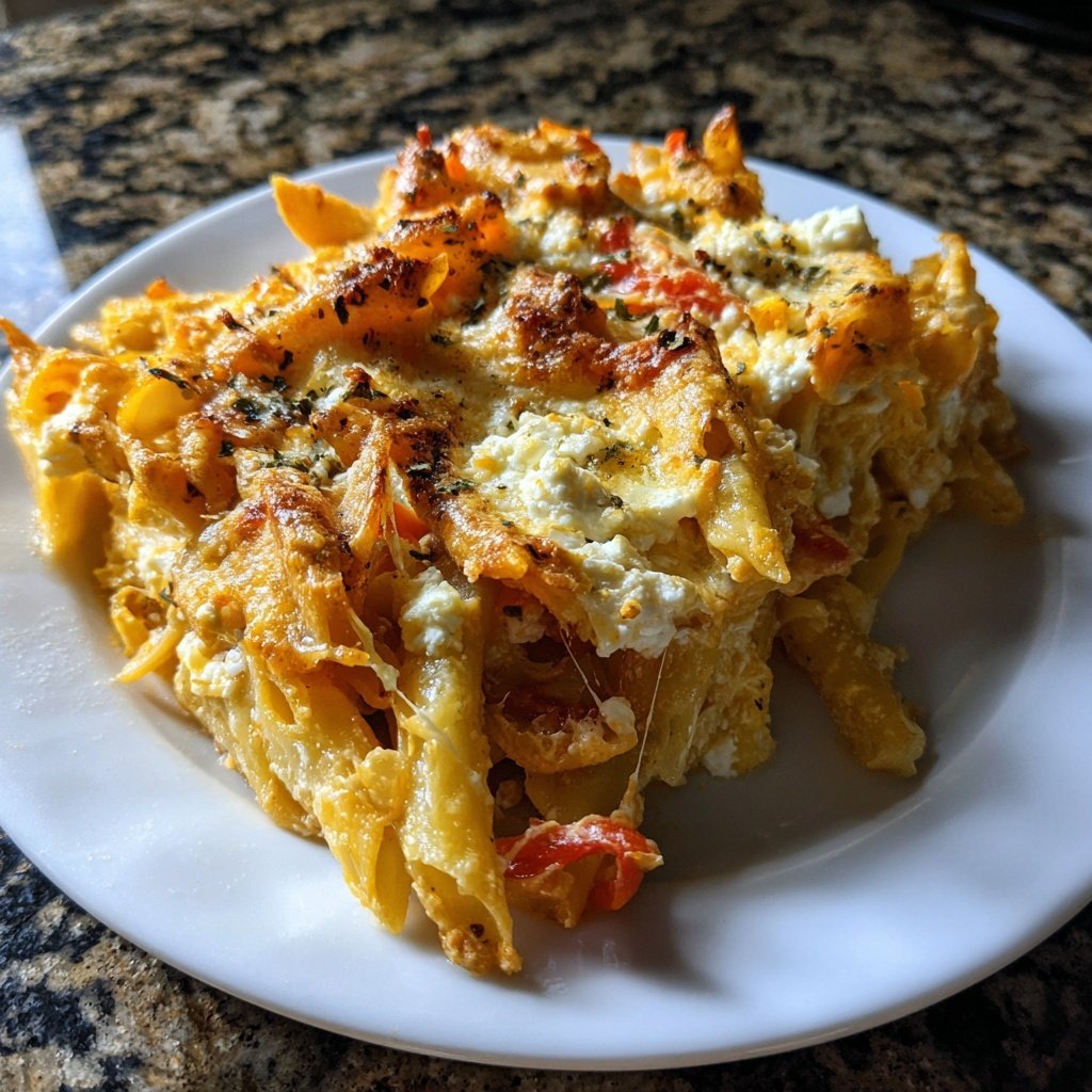 Nudelauflauf mit Paprika und Feta