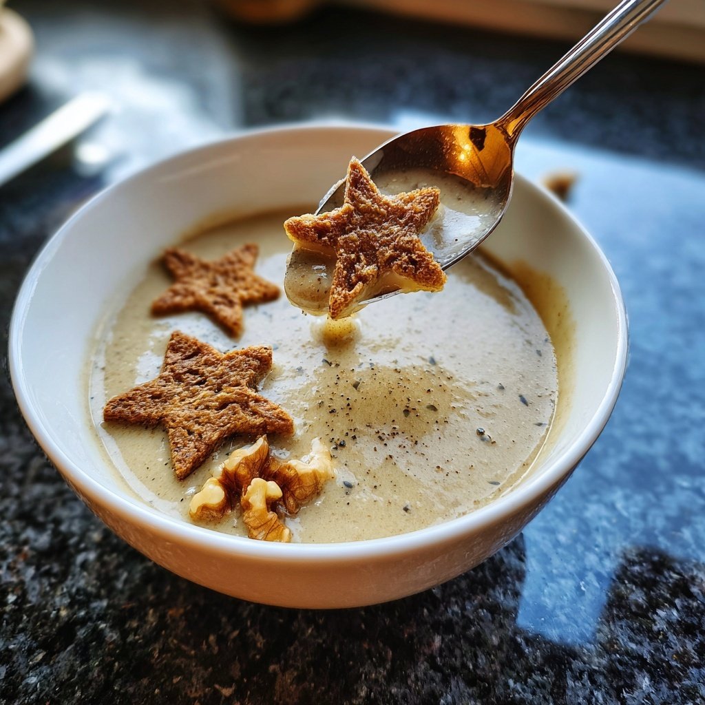 Festliche Maronensuppe mit gerösteten Walnussbrotsternen
