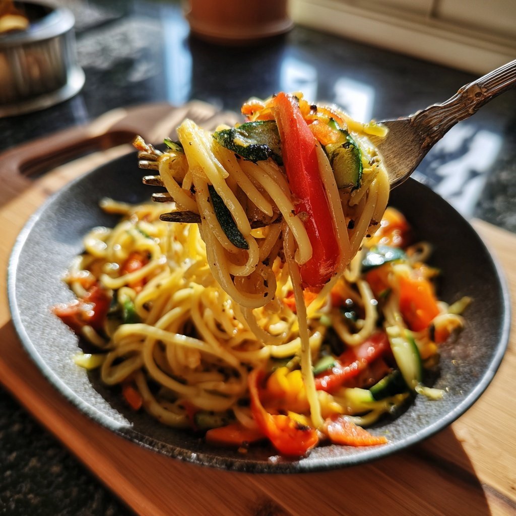 Mittagessen mit Nudeln und Gemüse