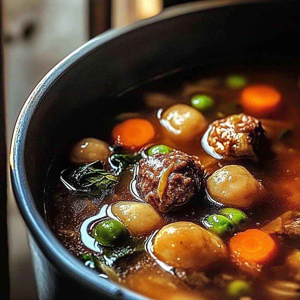 Herzhafter Rosenkohleintopf mit Hackbällchen