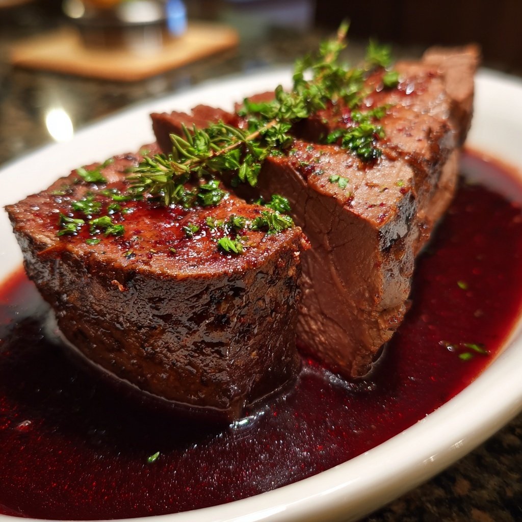 Hirschbraten in Rotweinsauce sehr gesund und schmackhaft!